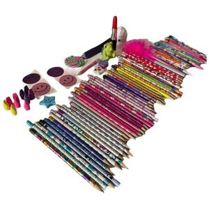 Y2K Vintage Girly Pencils Erasers Stickers Lot‎ 60+ Novelty School Supplies B20Q